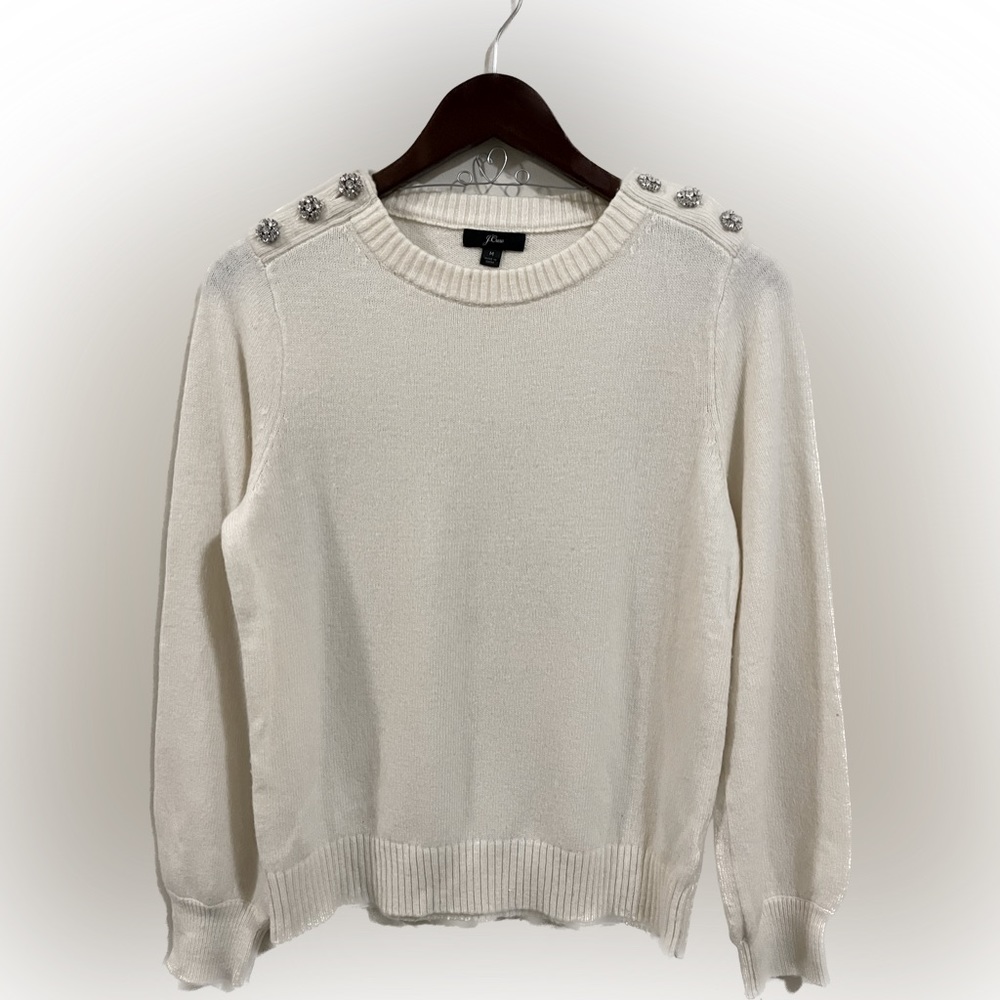 J. Crew cream colored sweater with jewel embellishments